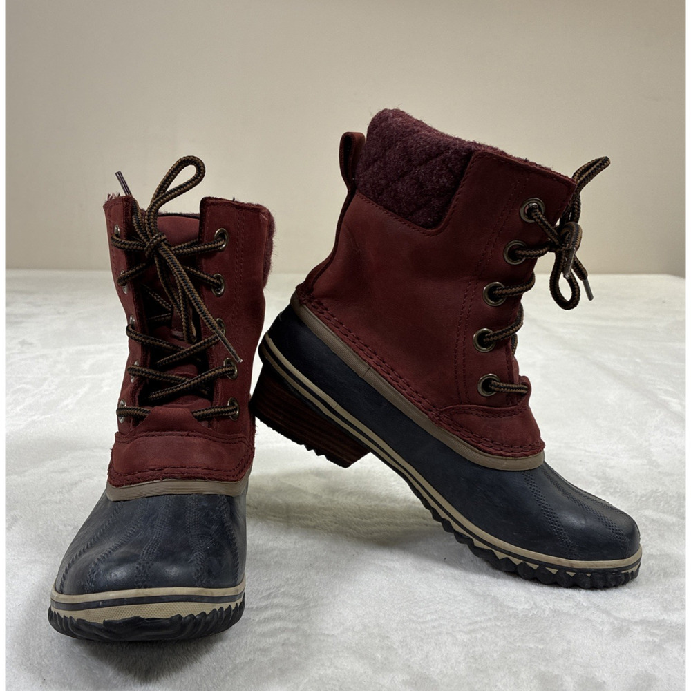 Sorel Slimpack II Lace up Duck Rain Boots Cranberry Women's Size 7 NL2348-628